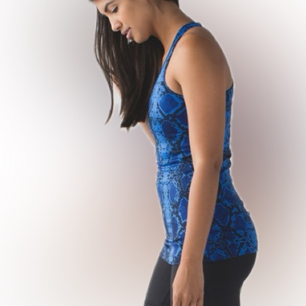 Lululemon Cool Racerback Blue Sapphire Ziggy Snake Print Yoga Shirt Tank Top - Picture 8 of 9